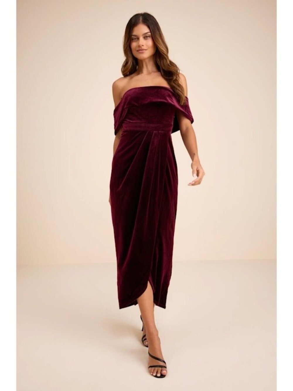 Lulus Dress Size XL Burgundy Velvet Off Shoulder Maxi Sleeveless Formal Gown